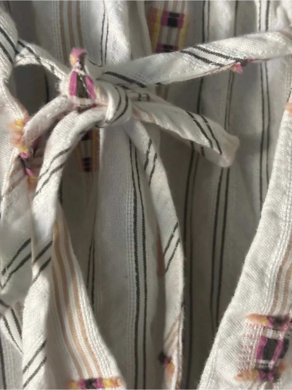 LOFT Embroidered Stripe Peasant Blouse Ivory Multi XS